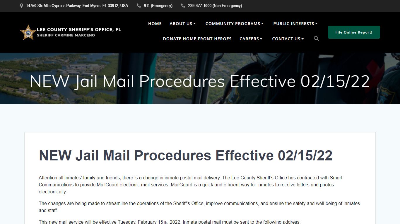NEW Jail Mail Procedures Effective 02/15/22 – Lee County Sheriff's Office